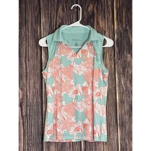 Stella Parker Womens Sport Polo XS Sleeveless Ruffle Floral UPF 50 Golf Top